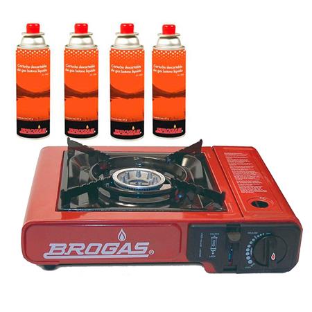 Anafe para Camping a Gas Brogas 465 + Maletin + 4 Cartuchos